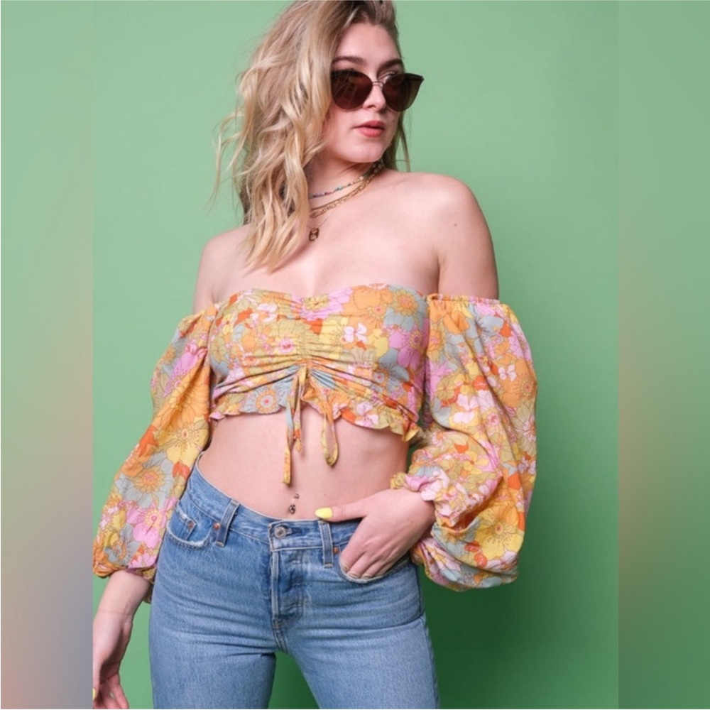 Show Me Your MuMu Floral Crop Top - Yellow and Pink